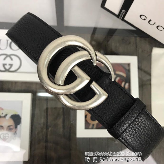 GUCCI古馳 官網新款 原單品質 進口頭層togo荔枝紋 復古GG古銀扣 男士皮帶  xfp1422